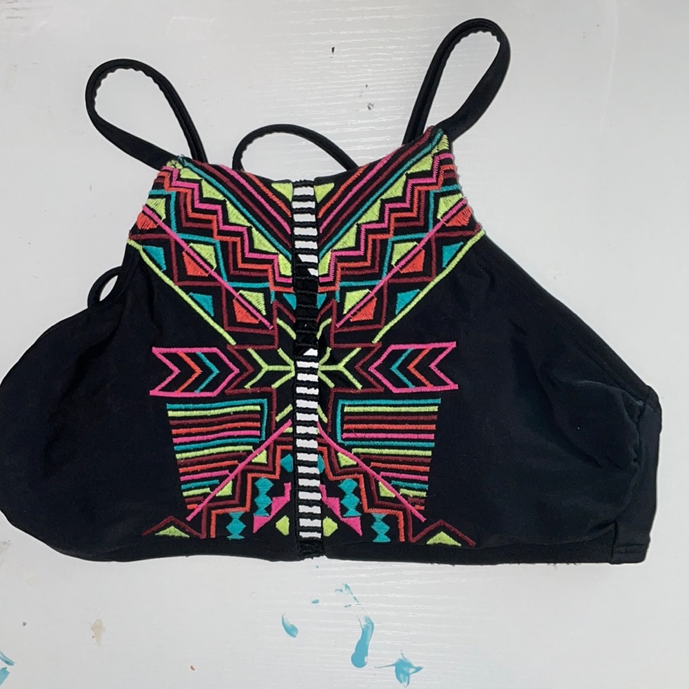 printed black bikini top